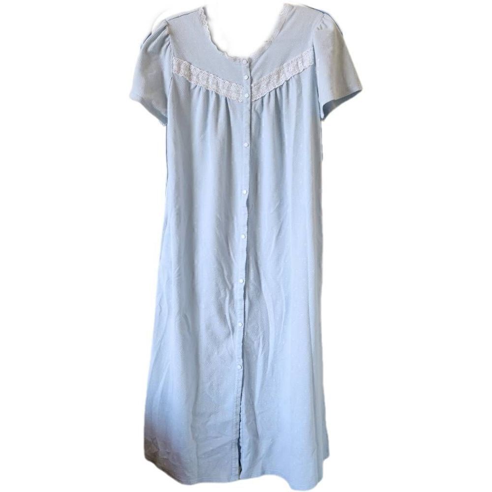 Earth Angels S baby blue button up nightgown full length dress pastel polka dot